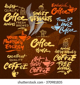 Set of Hand Drawn Calligraphic Vector Coffee Labels