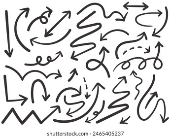 Set of hand drawn calligraphy arrows vector doodle design elements