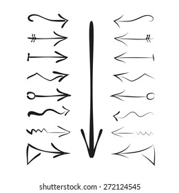 A set of hand drawn calligraphy arrows