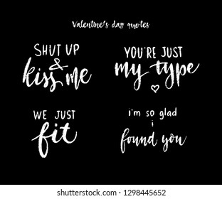Set of hand drawn calligraphy love inscriptions. Funny lettering quotes. Valentines day vector design elements for cards or banners.