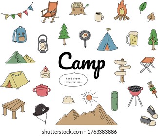 Set of hand drawn camping illustrations