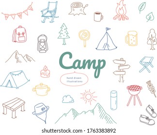Set of hand drawn camping illustrations