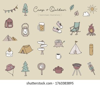 Set Of Hand Drawn Camping Illustrations