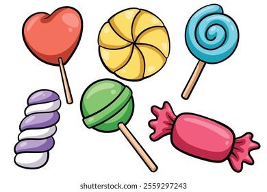 Set of Hand drawn candies element collection Isolated Vector