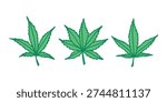 Set of hand drawn cannabis leaf Medicine marijuana Hemp leaves clipart in doodle style Single element for print, web, design, decor