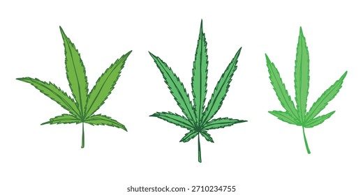 Conjunto de hoja de cannabis dibujado a mano Medicina marihuana Hojas de cáñamo Clipart en estilo doodle Un solo elemento para impresión, Web, diseño, decoración