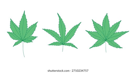 Conjunto de hoja de cannabis dibujado a mano Medicina marihuana Hojas de cáñamo Clipart en estilo doodle Un solo elemento para impresión, Web, diseño, decoración