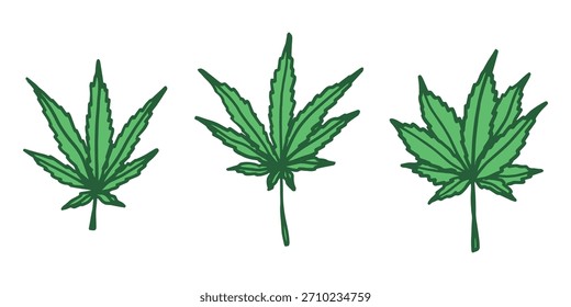 Conjunto de hoja de cannabis dibujado a mano Medicina marihuana Hojas de cáñamo Clipart en estilo doodle Un solo elemento para impresión, Web, diseño, decoración