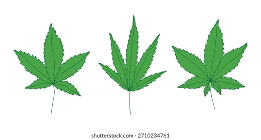 Conjunto de hoja de cannabis dibujado a mano Medicina marihuana Hojas de cáñamo Clipart en estilo doodle Un solo elemento para impresión, Web, diseño, decoración