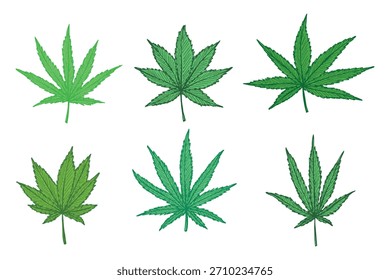 Conjunto de hoja de cannabis dibujado a mano Medicina marihuana Hojas de cáñamo Clipart en estilo doodle Un solo elemento para impresión, Web, diseño, decoración