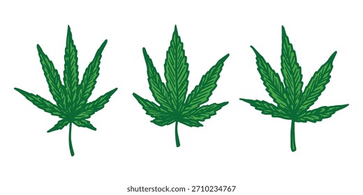 Conjunto de hoja de cannabis dibujado a mano Medicina marihuana Hojas de cáñamo Clipart en estilo doodle Un solo elemento para impresión, Web, diseño, decoración