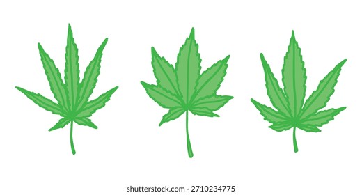 Conjunto de hoja de cannabis dibujado a mano Medicina marihuana Hojas de cáñamo Clipart en estilo doodle Un solo elemento para impresión, Web, diseño, decoración