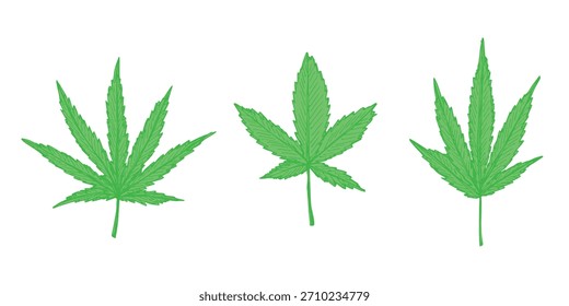 Conjunto de hoja de cannabis dibujado a mano Medicina marihuana Hojas de cáñamo Clipart en estilo doodle Un solo elemento para impresión, Web, diseño, decoración