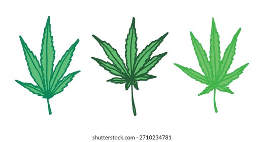 Conjunto de hoja de cannabis dibujado a mano Medicina marihuana Hojas de cáñamo Clipart en estilo doodle Un solo elemento para impresión, Web, diseño, decoración