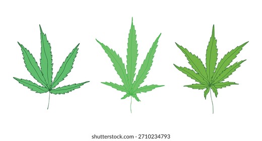 Conjunto de hoja de cannabis dibujado a mano Medicina marihuana Hojas de cáñamo Clipart en estilo doodle Un solo elemento para impresión, Web, diseño, decoración