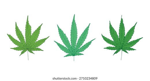 Conjunto de hoja de cannabis dibujado a mano Medicina marihuana Hojas de cáñamo Clipart en estilo doodle Un solo elemento para impresión, Web, diseño, decoración