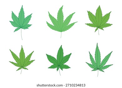 Conjunto de hoja de cannabis dibujado a mano Medicina marihuana Hojas de cáñamo Clipart en estilo doodle Un solo elemento para impresión, Web, diseño, decoración