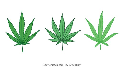 Conjunto de hoja de cannabis dibujado a mano Medicina marihuana Hojas de cáñamo Clipart en estilo doodle Un solo elemento para impresión, Web, diseño, decoración