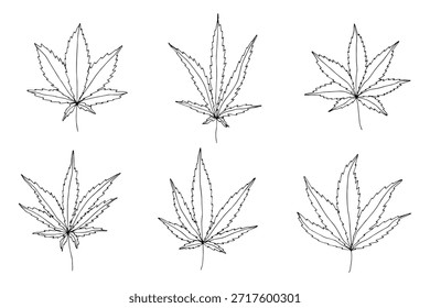 Conjunto de mão desenhada folha de maconha Medicina maconha cânhamo folhas clipart no estilo doodle Elemento único para impressão, web, design, decoração