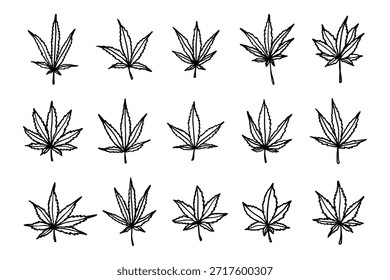 Conjunto de hoja de cannabis dibujado a mano Medicina marihuana Hojas de cáñamo Clipart en estilo doodle Un solo elemento para impresión, Web, diseño, decoración
