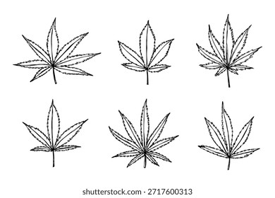 Conjunto de hoja de cannabis dibujado a mano Medicina marihuana Hojas de cáñamo Clipart en estilo doodle Un solo elemento para impresión, Web, diseño, decoración