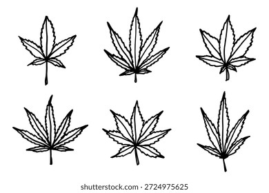 Conjunto de mão desenhada folha de maconha Medicina maconha cânhamo folhas clipart no estilo doodle Elemento único para impressão, web, design, decoração
