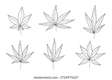 Conjunto de mão desenhada folha de maconha Medicina maconha cânhamo folhas clipart no estilo doodle Elemento único para impressão, web, design, decoração