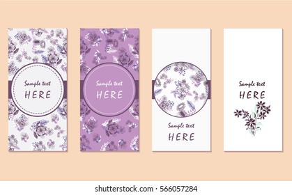 Set of hand drawn card templates. Perfect for Save The Date, baby shower, mothers day, valentines day, birthday cards, invitations. Vector illustration.