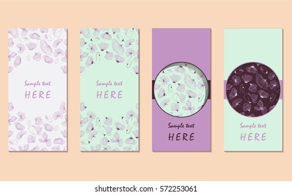 Set of hand drawn card templates with poppy flowers. Perfect for Save The Date, baby shower, mothers day, valentines day, birthday cards, invitations. Vector illustration.