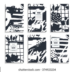 Set of hand drawn cards. Abstract backgrounds. Pastel hipster patterns for placards, posters, banners, flyers