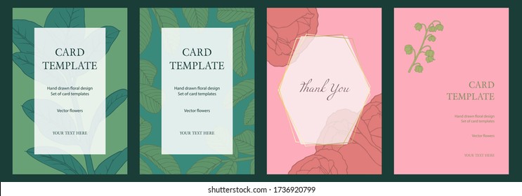 Set of hand drawn cards for design. Vector botanical design
