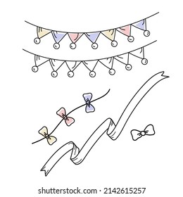 Set of hand drawn Carnival garland with flags. Festive multicolored triangle for holiday design. Hand drawn doodle style illustration.