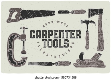 Set of hand drawn carpenter tools illustrations