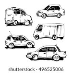 Set of hand drawn cars. Vector illustration.
