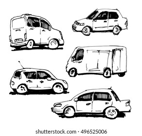 Set of hand drawn cars. Vector illustration.