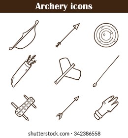 Set of hand drawn cartoon archery icons