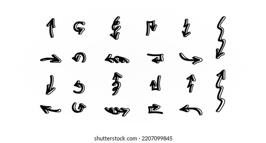 Set of hand drawn cartoon arrows illustration