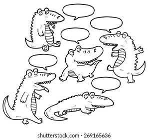 set of hand drawn cartoon crocodiles