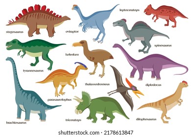 Un conjunto de dinosaurios dibujados a mano.