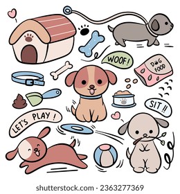 set of hand drawn cartoon dog 