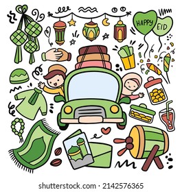 Dibujo manual Eid Al Fitr Doodle, Idul Fitri Vector Clip Art