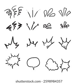 Set of hand drawn cartoon expression doodle curve directional arrows emoticon