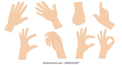 set of hand drawn cartoon hand and flat hand