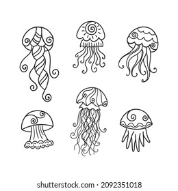 Set of hand drawn cartoon funny jellyfishes