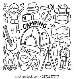 Set of Hand Drawn Cartoon Hiking Doodle Vector Element