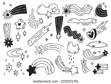 Set of Hand Drawn Cartoon Shooting Star Doodle