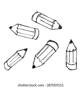 Set of hand drawn cartoon style pencils
