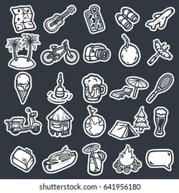 Set of hand drawn cartoon vacation icons.