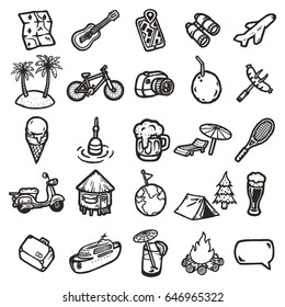 Set of hand drawn cartoon vacation icons.