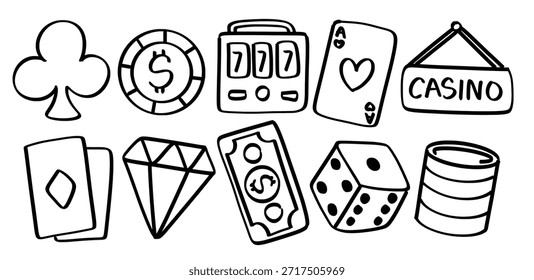 Set of hand drawn casino theme Isolated Vector